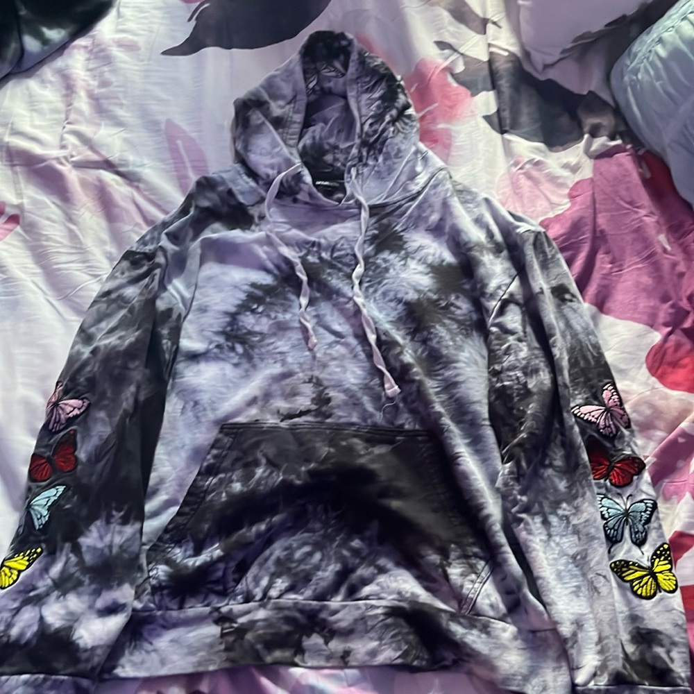 fashion nova grey tie-dye hoodie